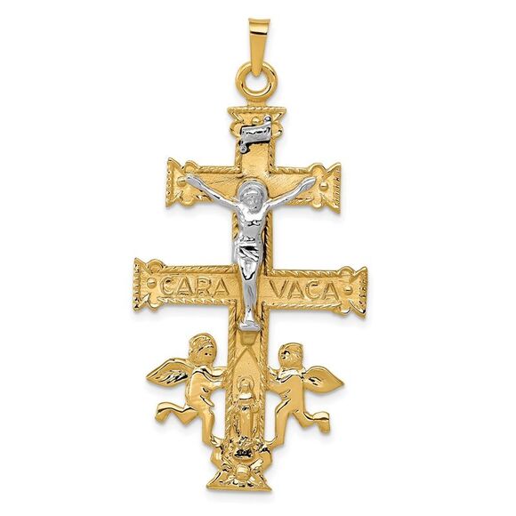14k Yellow Gold Two-tone Cara Vaca Crucifix Pendant